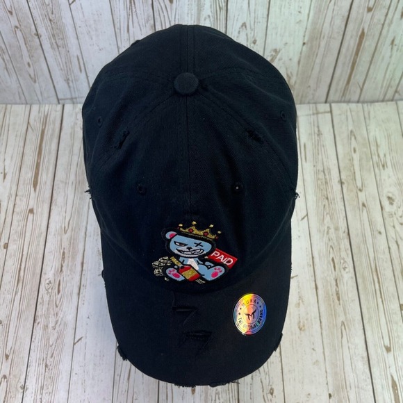 MUKA Paid‎ Bear Dad Hat Cap Black Distressed Baseball Embroidered MU:KA: - Picture 3 of 9